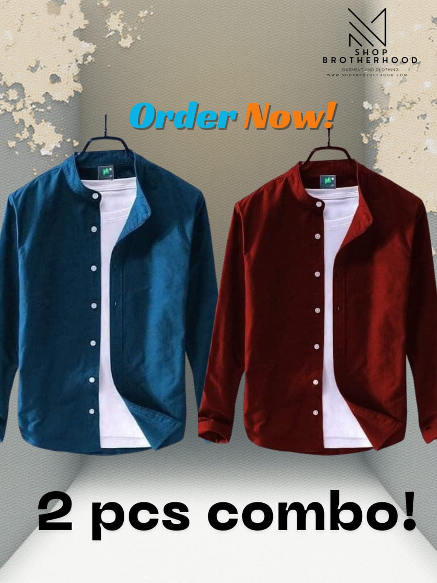2 Pcs Casual Shirt Combo - Blue, Red